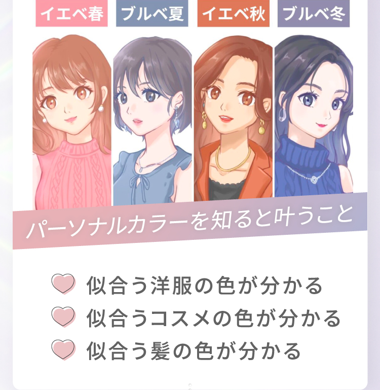 パーソナルカラーを知ると叶うこと｜【似合う洋服の色が分かる】【似合うコスメの色が分かる】【似合う髪の色が分かる】